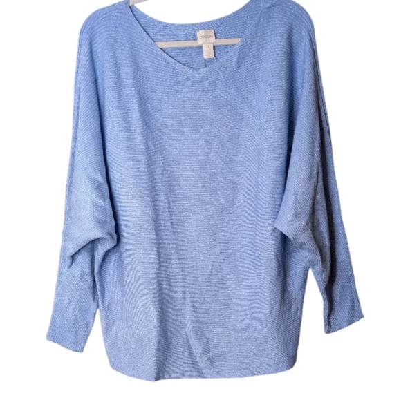 Chico's Blue Dolman Sleeve Knit Top Boatneck Batwing Lightweight ribbed 4/US 20 - Picture 1 of 8